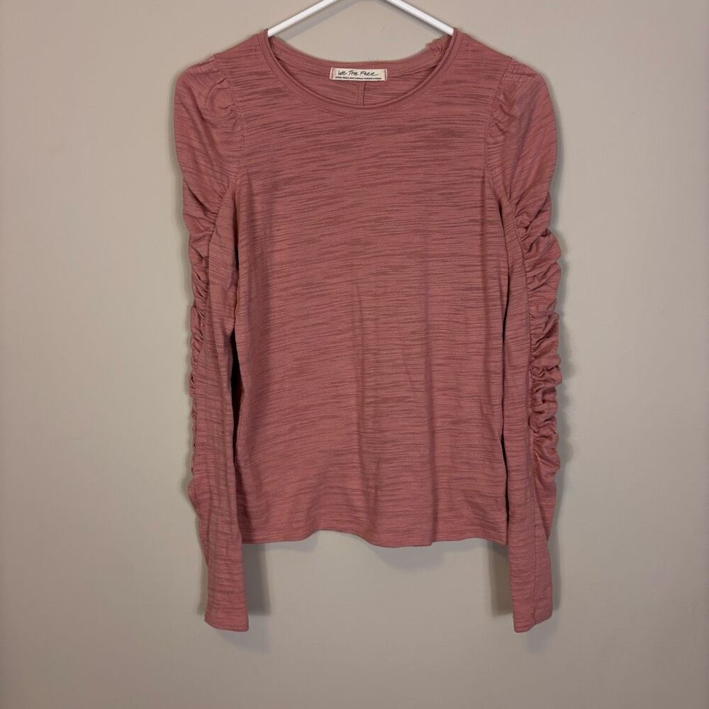 We The Free Free People‎ Pink Ruched Sleeve Long Sleeve Top XS